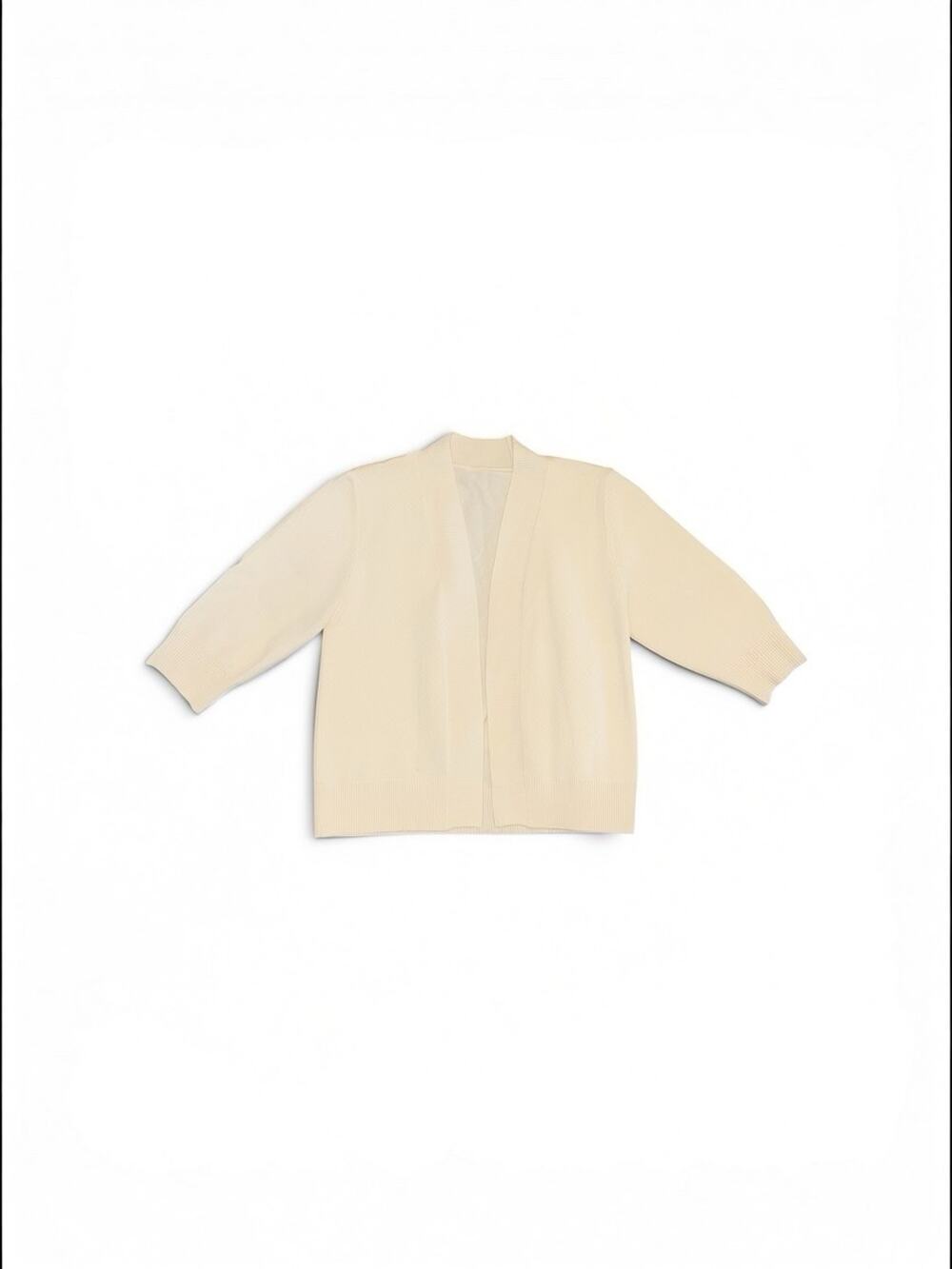 NWT Yesfashion Womens Medium Ivory Open Front Cardigan 3/4 Sleeve Knit Sweater